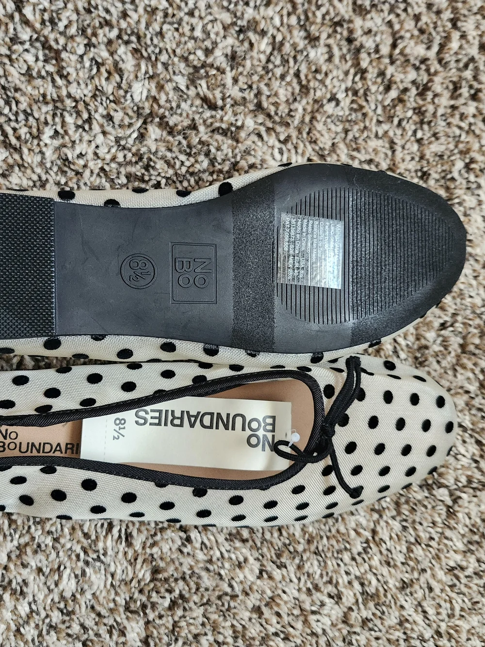 No Boundaries Black Polka Dot Ballet Flats - Cream Base